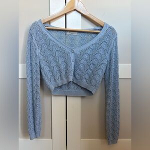 Blue Knit Cropped Cardigan